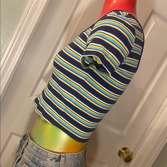 SO Striped Blue and Yellow Ribbed Crop Top - Picture 5 of 9
